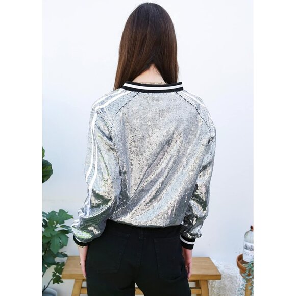 Brand New Women Gray Polyester ANNA-KACI Sequin Bomber Jacket Long Sleeve - Picture 4 of 7